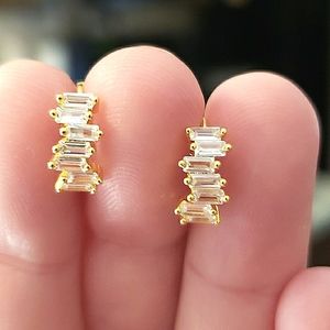 18KT GOLD/925 STERLING SILVER CRYSTAL DIAMOND ZIRCON HUGGIE HOOP EARRINGS☆NEW